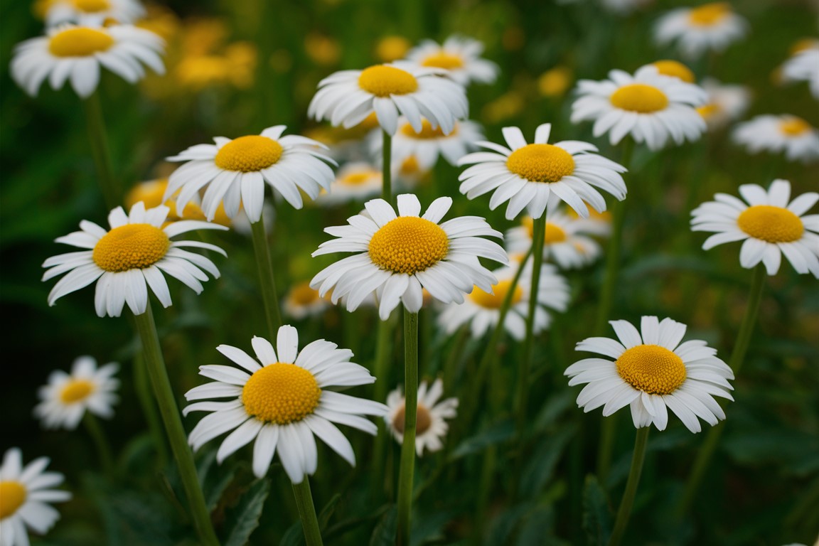 Feld voller Kamillenblumen, natürlicher Anbau für Kamillentee