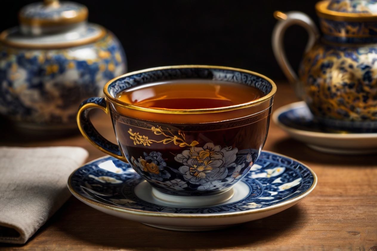 Tasse mit traditionellem chinesischem Schwarztee, bekannt für seinen kräftigen Geschmack.
