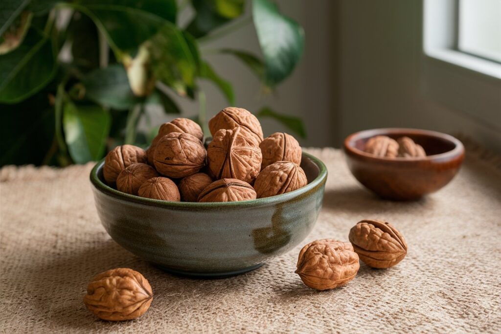 Schalen voller frischer Walnüsse – gesunder Snack und reich an Omega-3-Fettsäuren.
